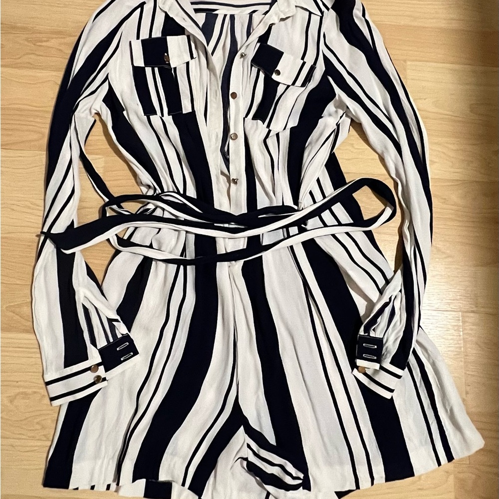 River Island Monochrome Striped Jumpsuit